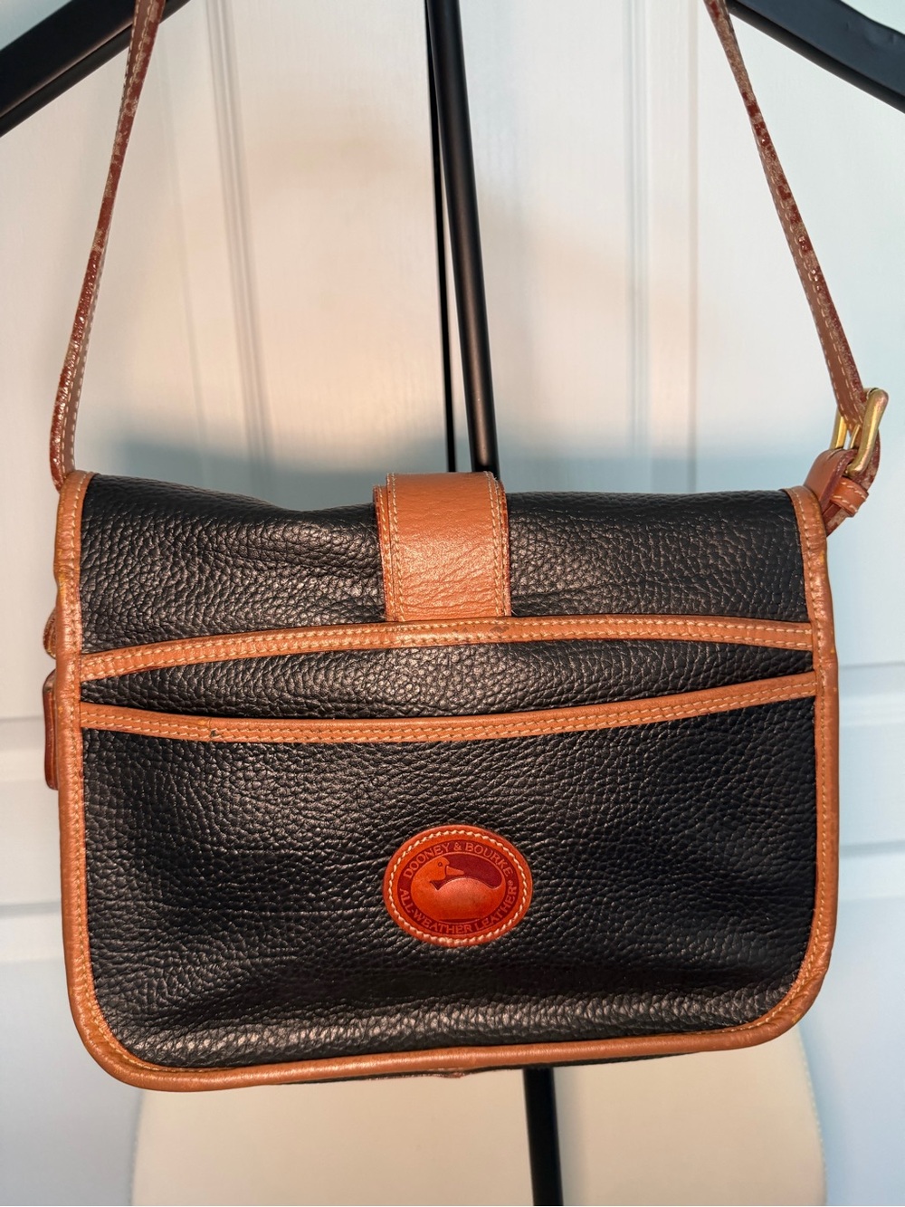 Dooney & Bourke Black and Brown Leather Messenger Crossbody